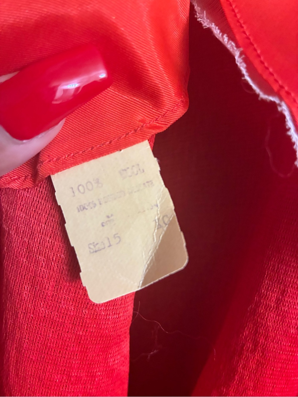 Vintage Red 100% Wool Scalloped Trim Retro Shift Dress Size 15 - Picture 7 of 7